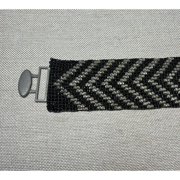 Vintage Stretch Glass Sead Bead Belt  Chevron OS 80’s GLAM Handemade - Picture 6 of 9